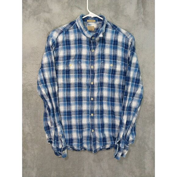 Lucky Brand Other - Lucky Brand Shirt Mens Large Blue Plaid Linen California Fit Button Up